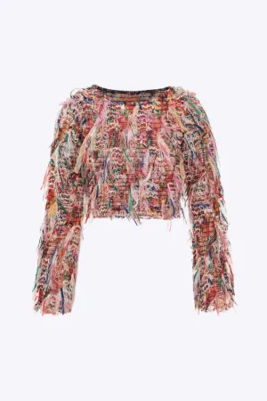 Isla - Elegant Print with Fringe Detail Woman's Long Sleeve Shirt
