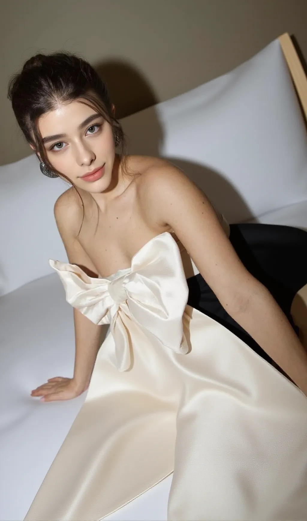 IVORY BOW MINI DRESS IN BLACK
