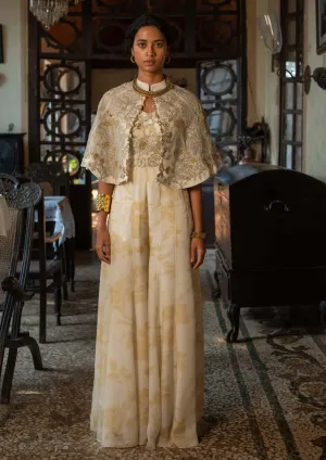 Ivory floral jumpsuit and cape set