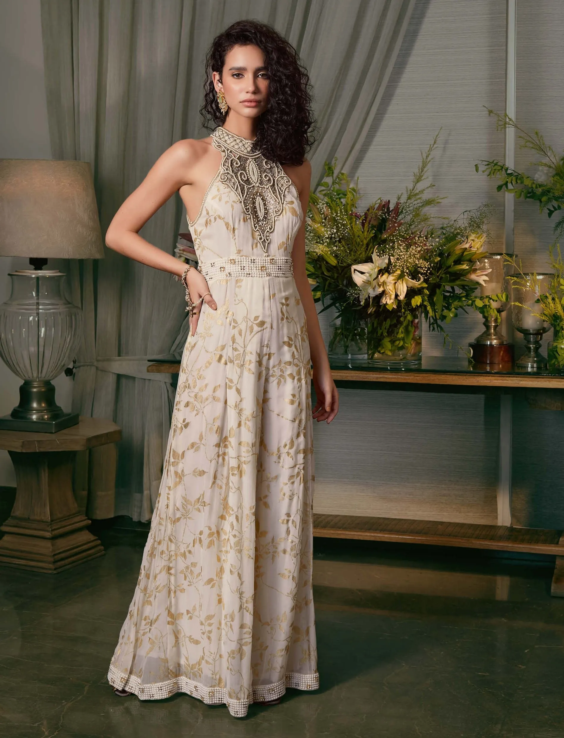 Ivory georgette jumpsuit