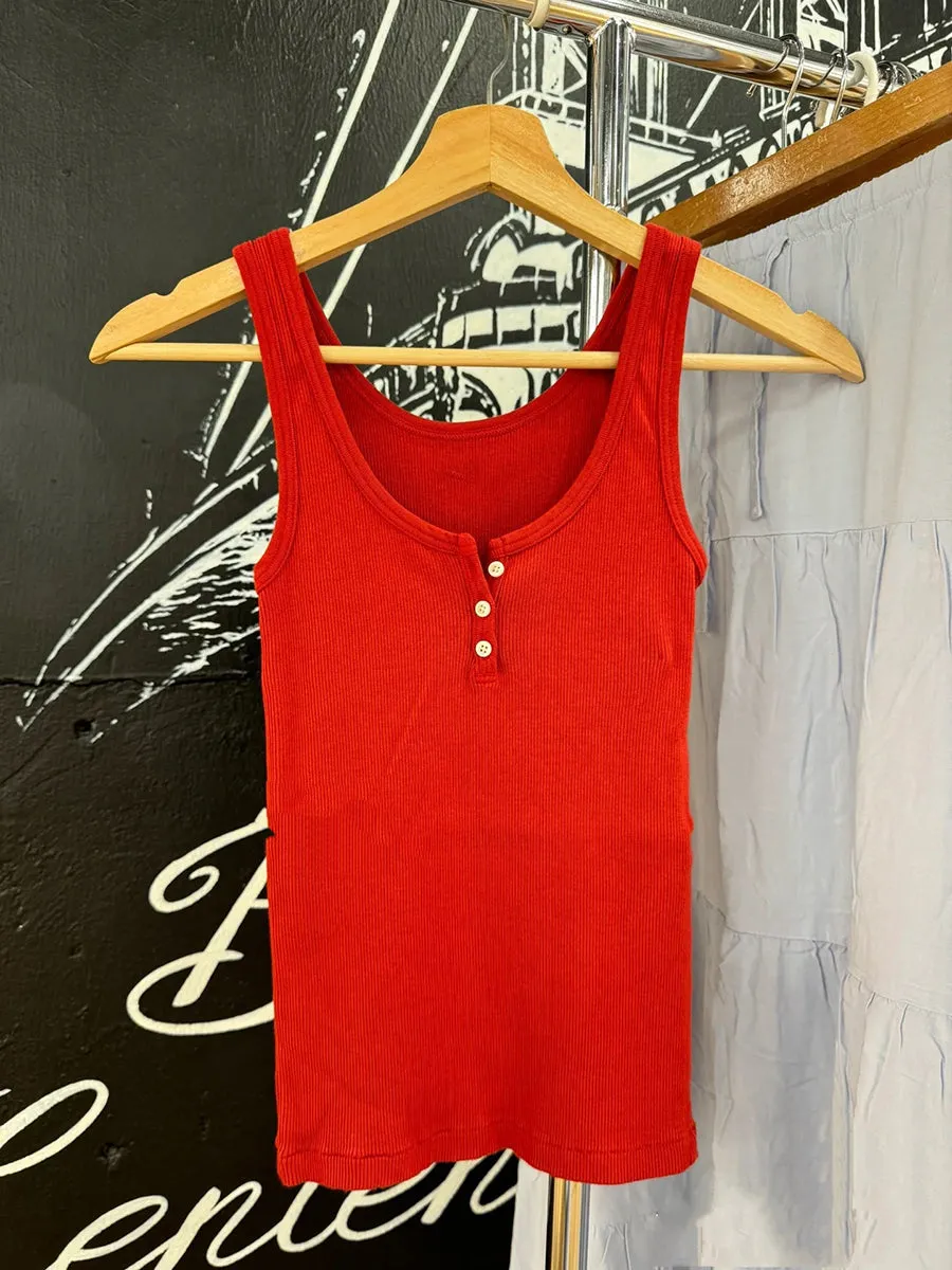 JazzHer Red All-match Buttons Slim Vests Women Summer Cotton Simple Streetwear Casual Sleeveless Tank Tops Sweet Vintage Chic Cute Camis