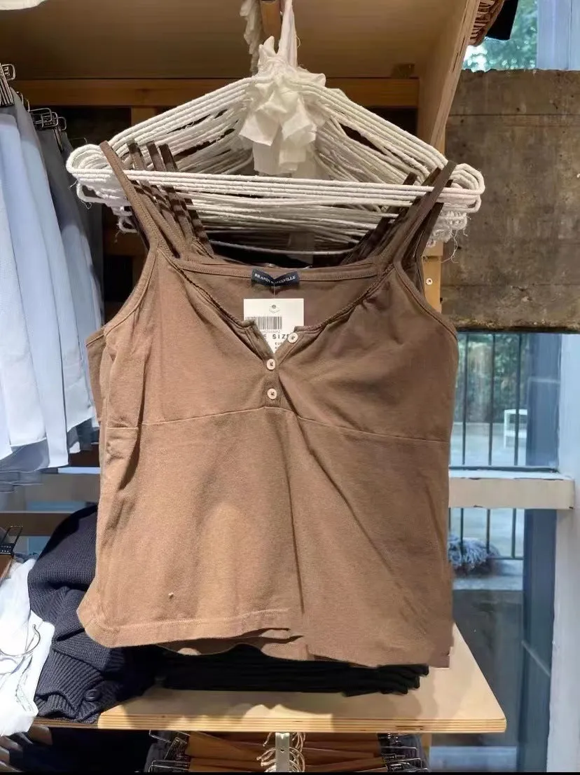JazzHer Vintage Floral Print Button Sleeveless Vests Women Summer New Cotton Soft Lace Slim V-neck Tank Tops Sweet Cute Chic Camis Y2K