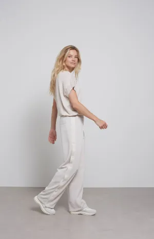 Jersey wide leg trousers with elastic waist and buttons