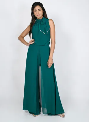 Jewel Trim Bow Chiffon Jumpsuit