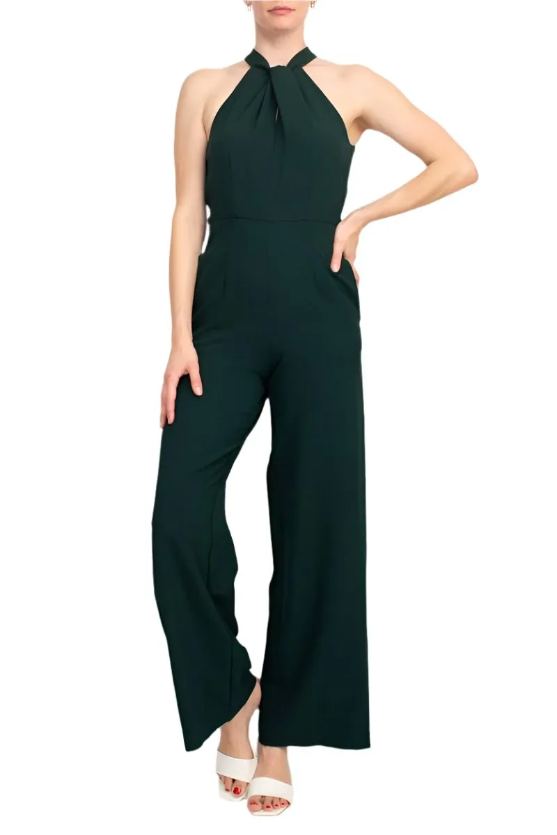 Julia Jordan Crossed Neck Keyhole Racerback Solid Crepe Jumpsuit