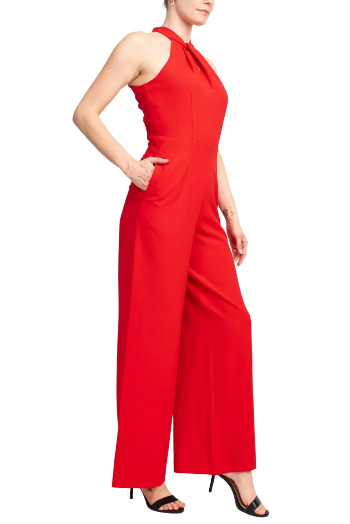 Julia Jordan Crossed Neck Keyhole Racerback Solid Crepe Jumpsuit