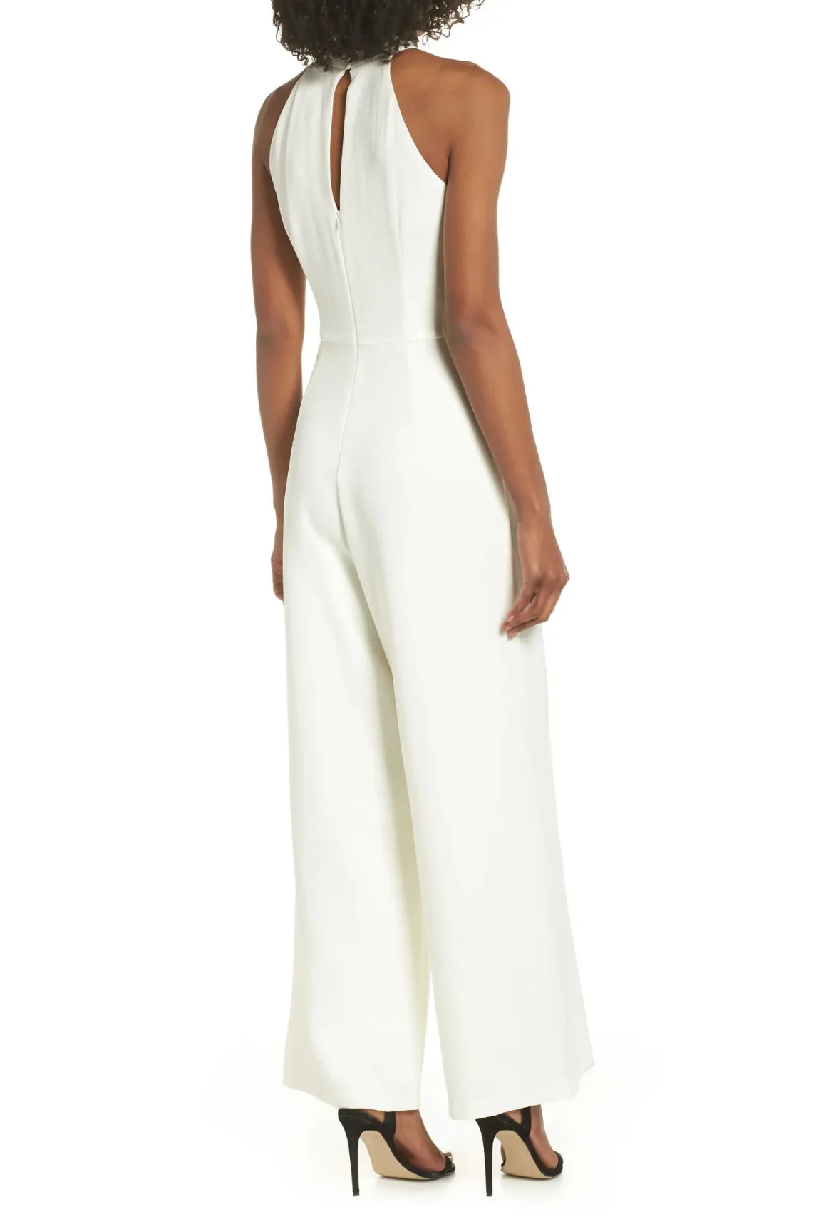 Julia Jordan Crossed Neck Keyhole Racerback Solid Crepe Jumpsuit