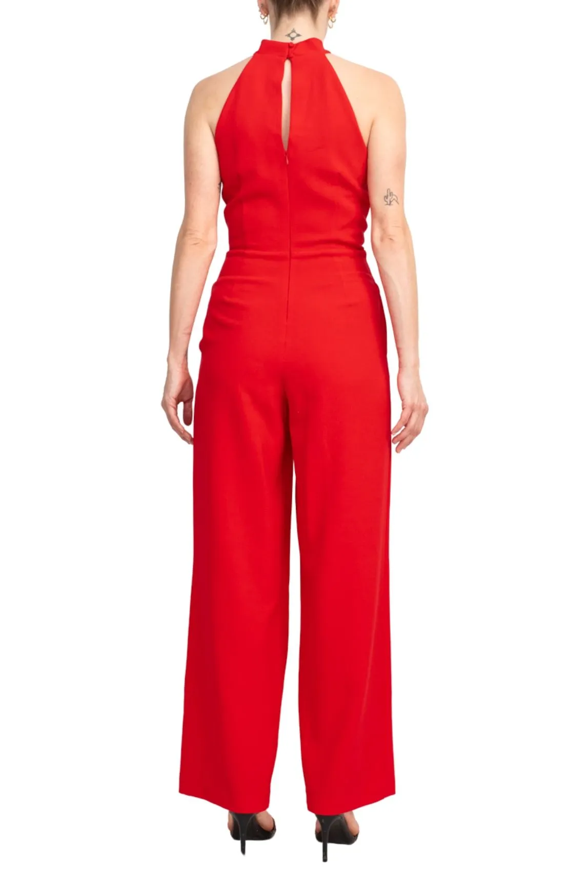 Julia Jordan Crossed Neck Keyhole Racerback Solid Crepe Jumpsuit
