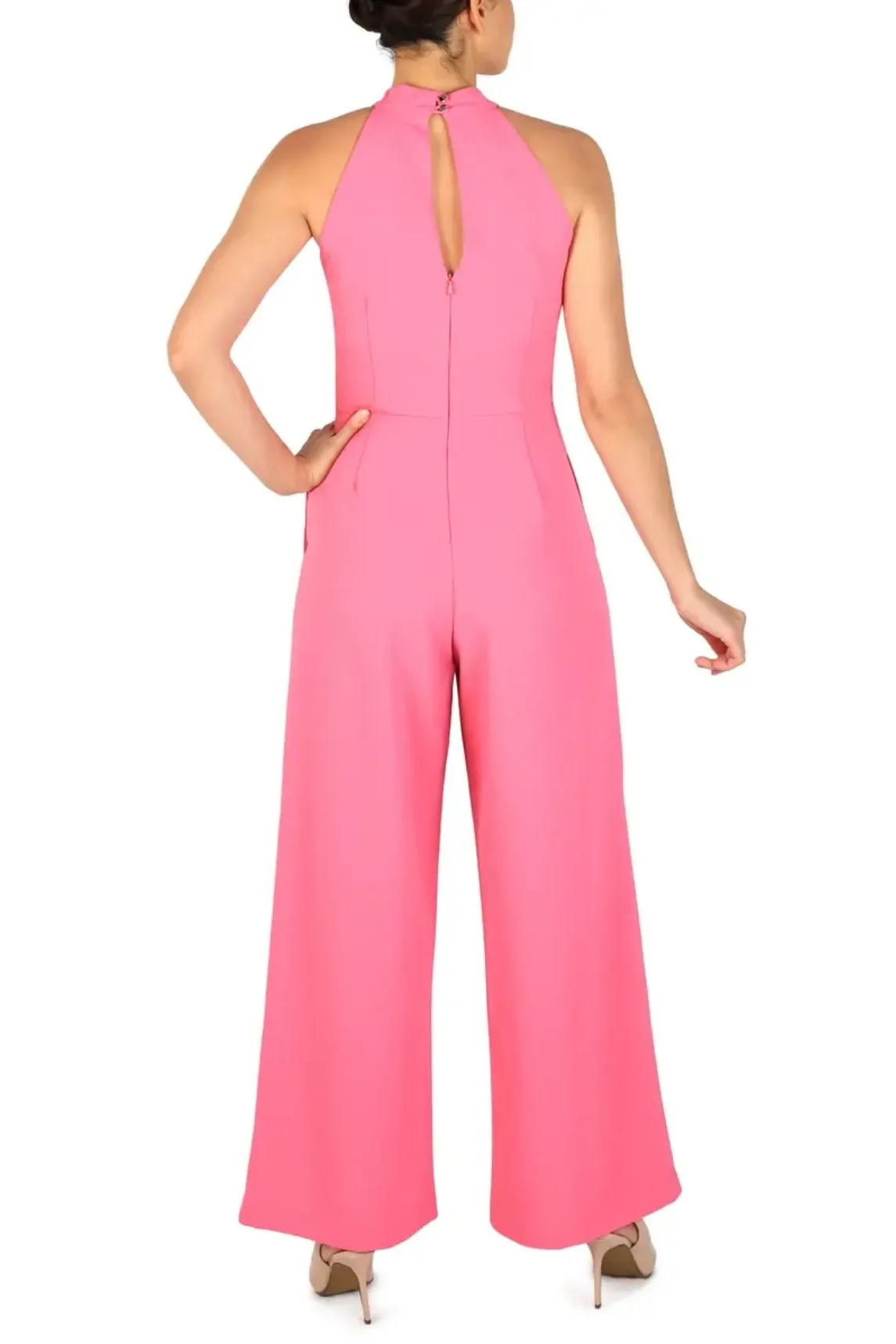 Julia Jordan Crossed Neck Keyhole Racerback Solid Crepe Jumpsuit