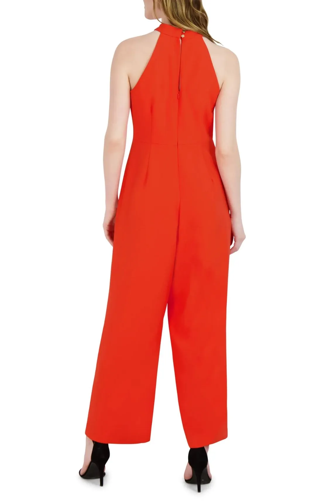 Julia Jordan Crossed Neck Keyhole Racerback Solid Crepe Jumpsuit