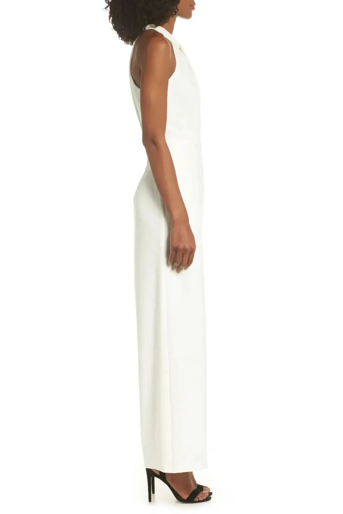 Julia Jordan Crossed Neck Keyhole Racerback Solid Crepe Jumpsuit