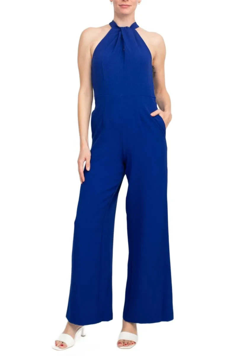 Julia Jordan Crossed Neck Keyhole Racerback Solid Crepe Jumpsuit