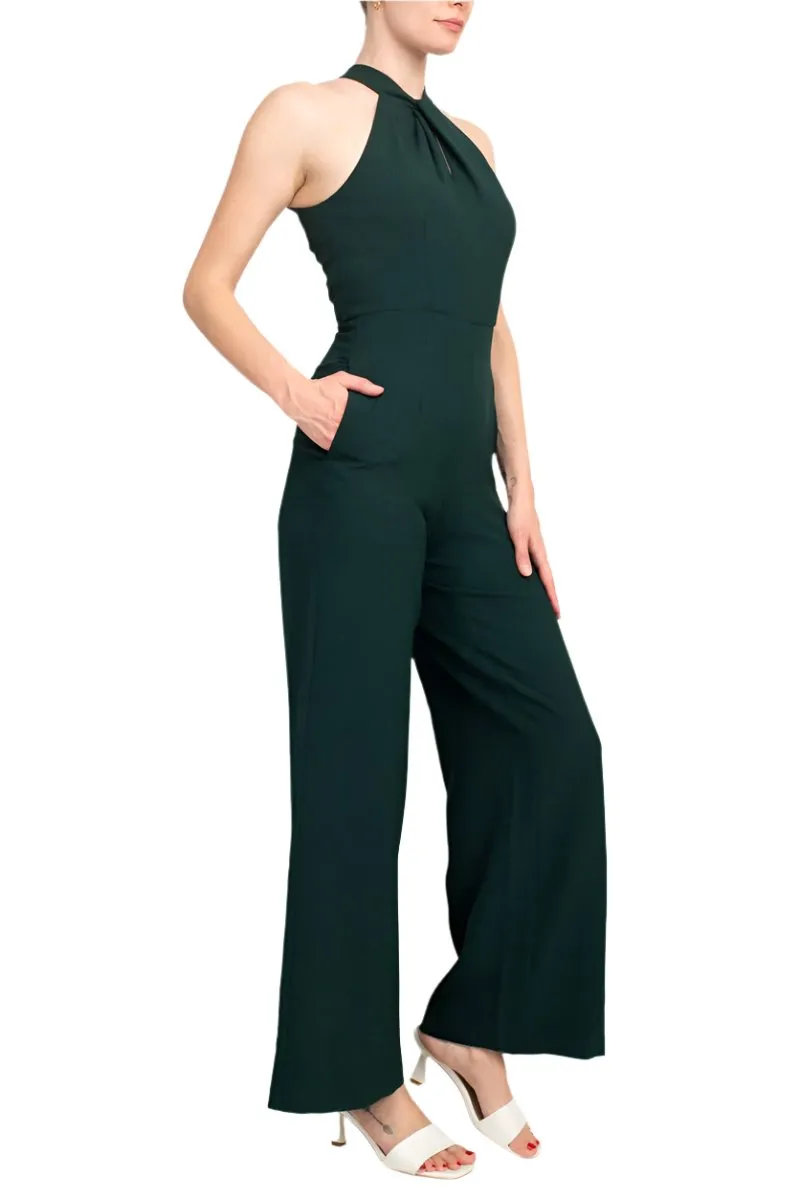 Julia Jordan Crossed Neck Keyhole Racerback Solid Crepe Jumpsuit