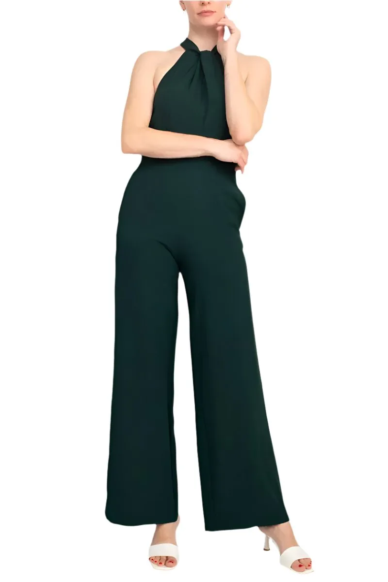 Julia Jordan Crossed Neck Keyhole Racerback Solid Crepe Jumpsuit