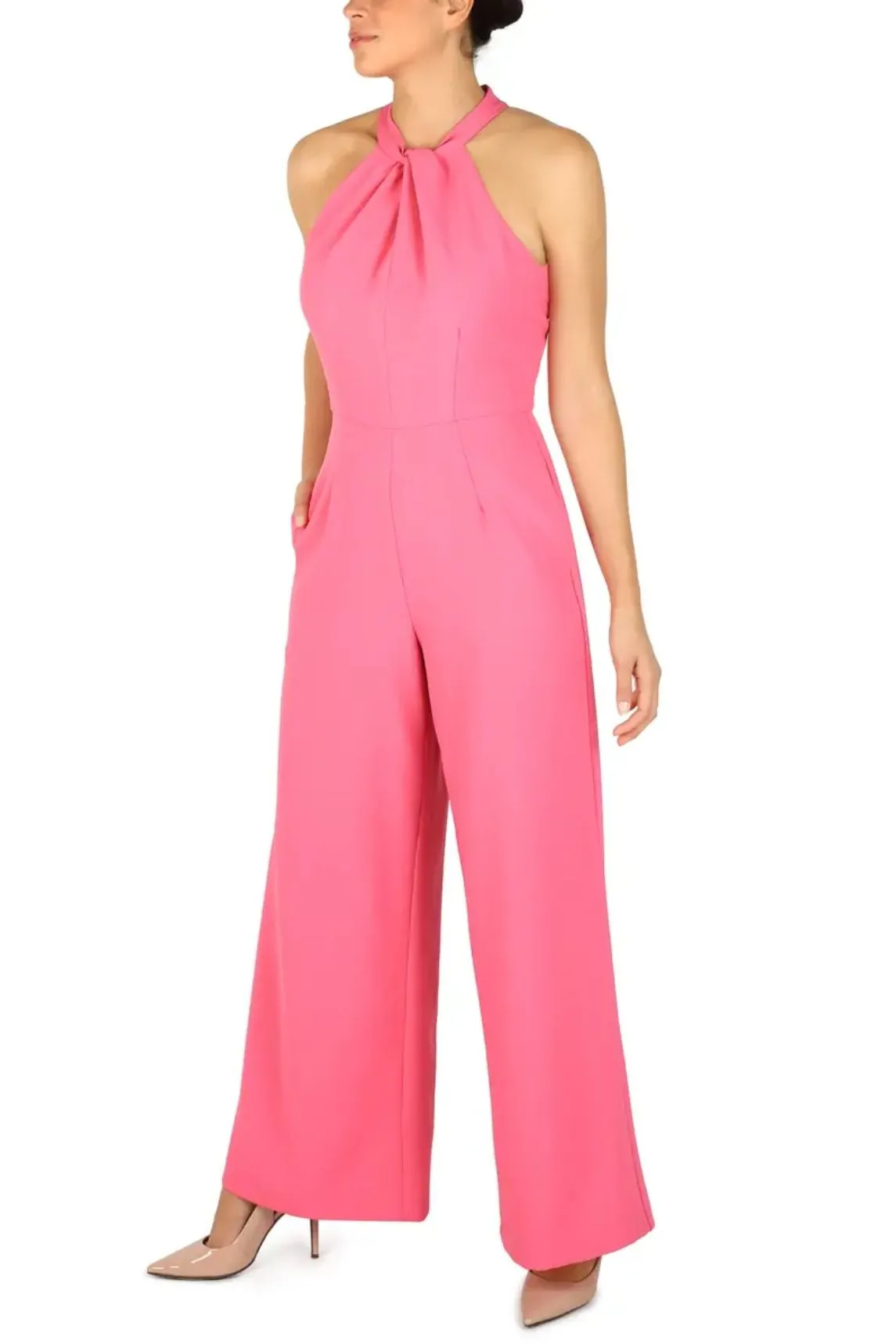 Julia Jordan Crossed Neck Keyhole Racerback Solid Crepe Jumpsuit