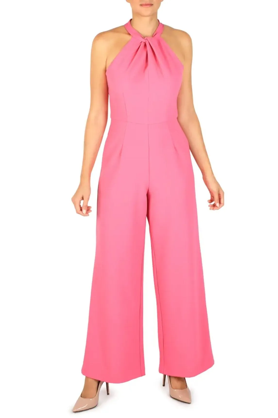 Julia Jordan Crossed Neck Keyhole Racerback Solid Crepe Jumpsuit
