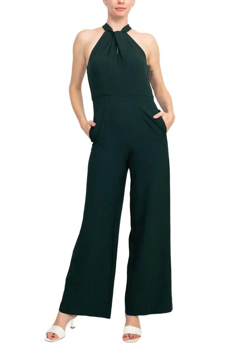 Julia Jordan Crossed Neck Keyhole Racerback Solid Crepe Jumpsuit