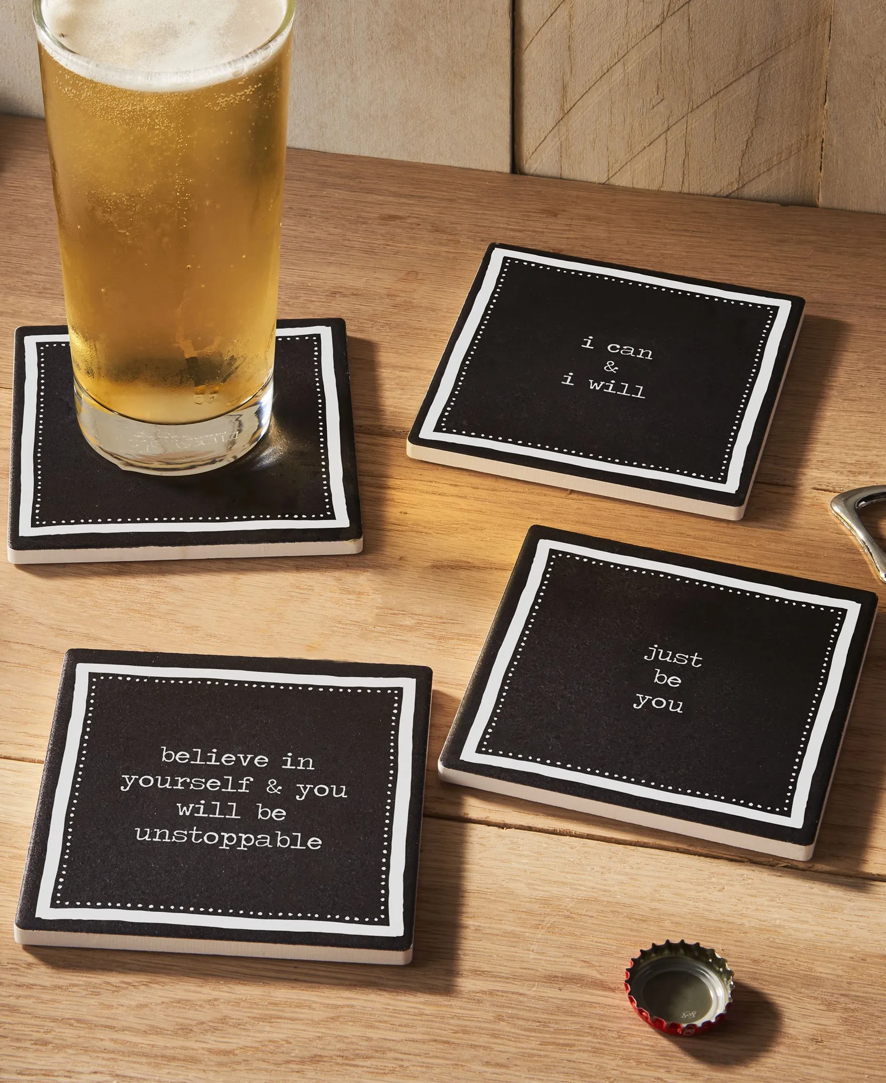 Just Be You Set of 4 Ceramic Coasters - Stylish 4.25" Drink Protection
