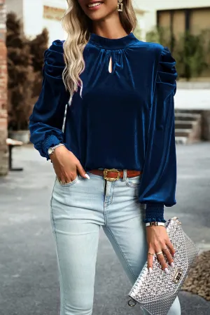KaleaBoutique Fiery Mock Neck Puff Sleeve Velvet Blouse