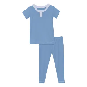 Kickee Pants Dream Blue with Dew Short Sleeve Henley Pajama Set