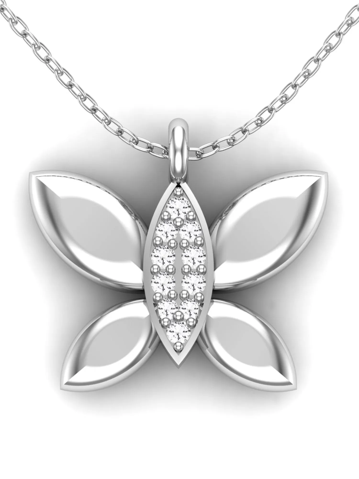 KUNUZ 925 Sterling Silver Butterfly Shape Pendant Studded with CZ for Women