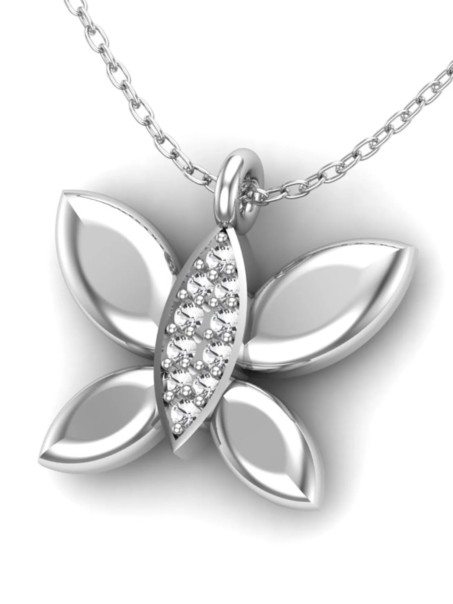KUNUZ 925 Sterling Silver Butterfly Shape Pendant Studded with CZ for Women