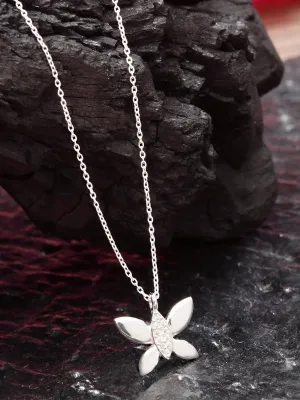 KUNUZ 925 Sterling Silver Butterfly Shape Pendant Studded with CZ for Women