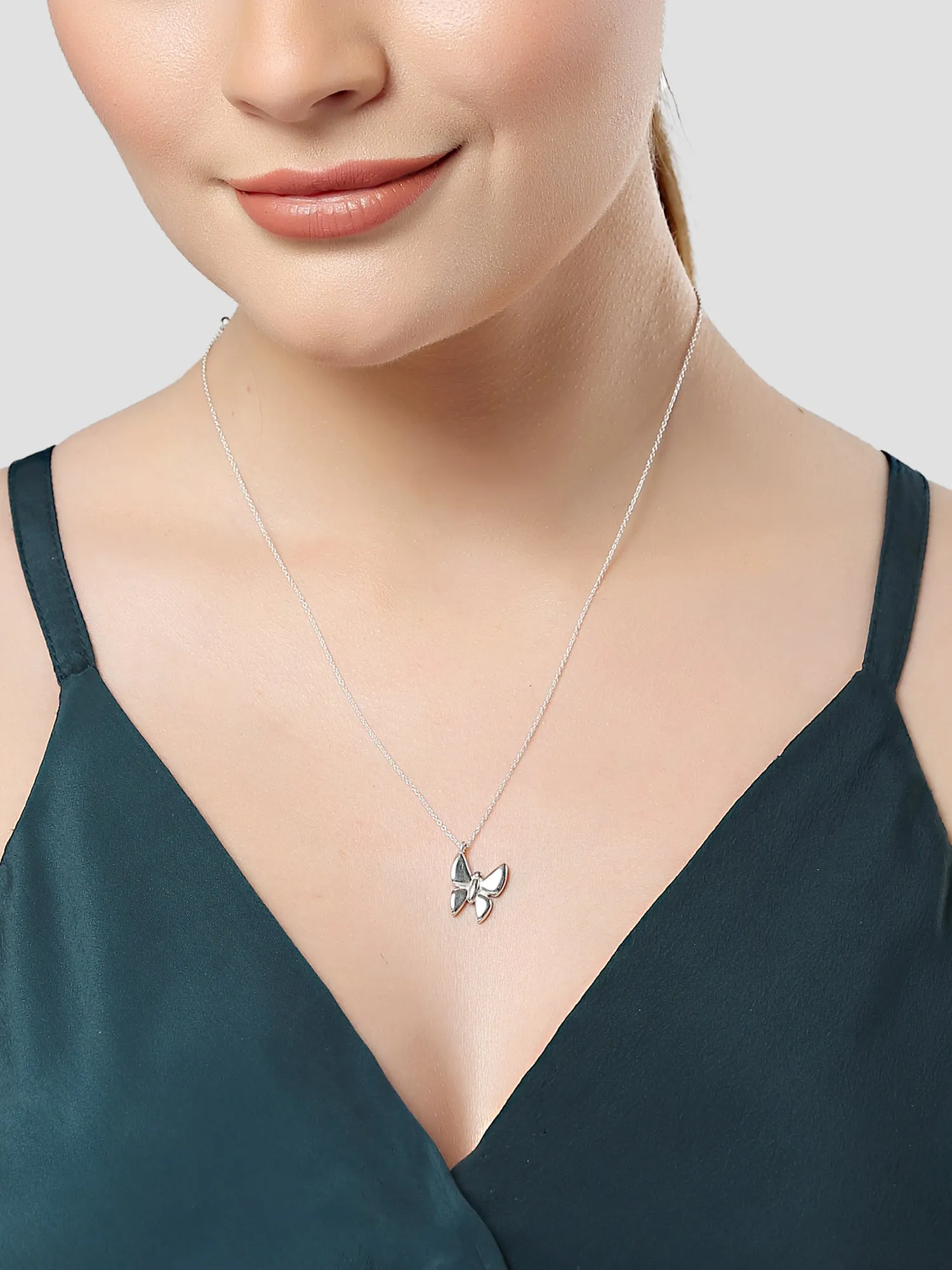 KUNUZ 925 Sterling Silver Butterfly Shape Pendant with Chain for Women