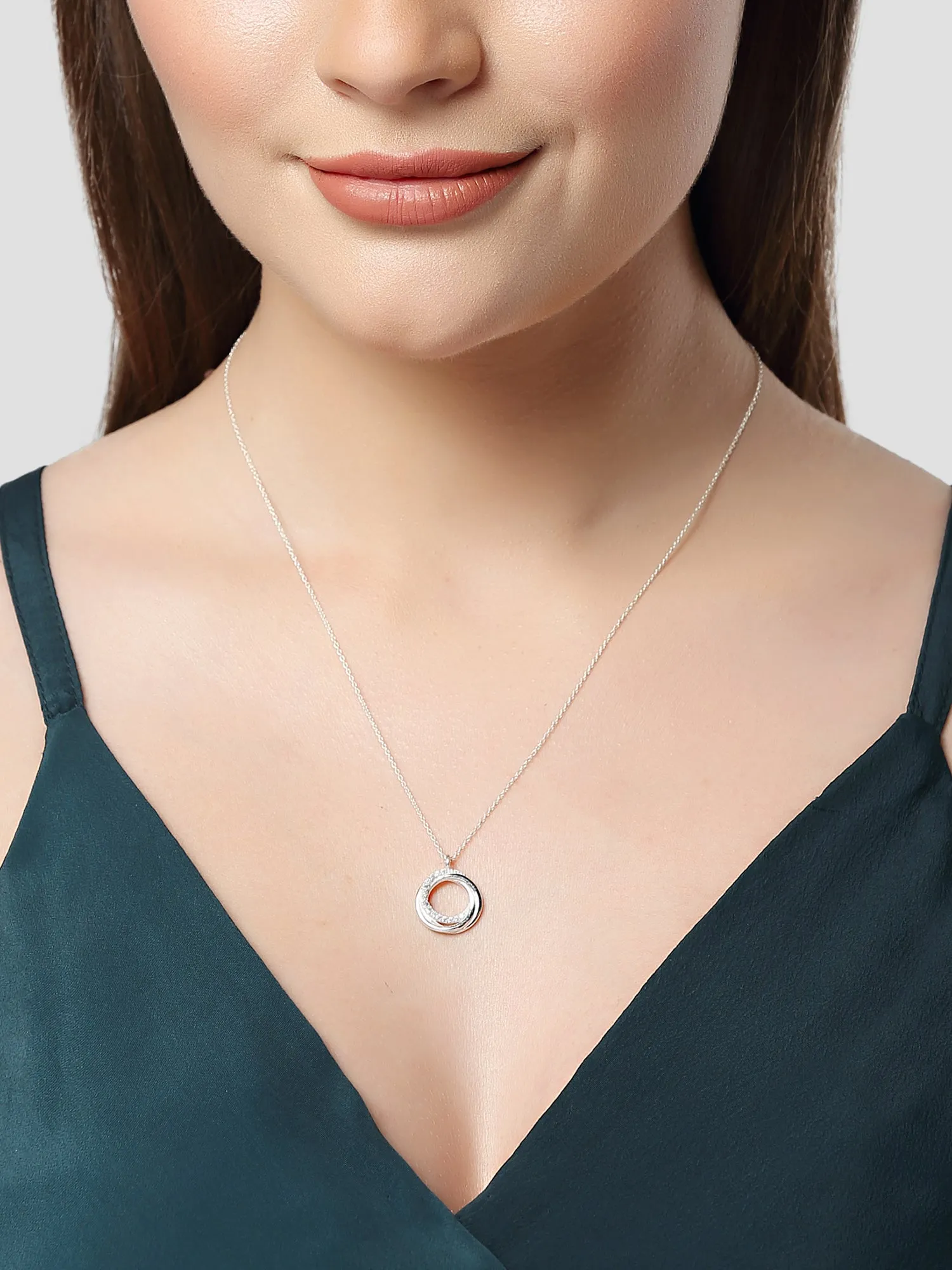 KUNUZ 925 Sterling Silver Rhodium-Plated Creative Circle Pendant with Chain for Women