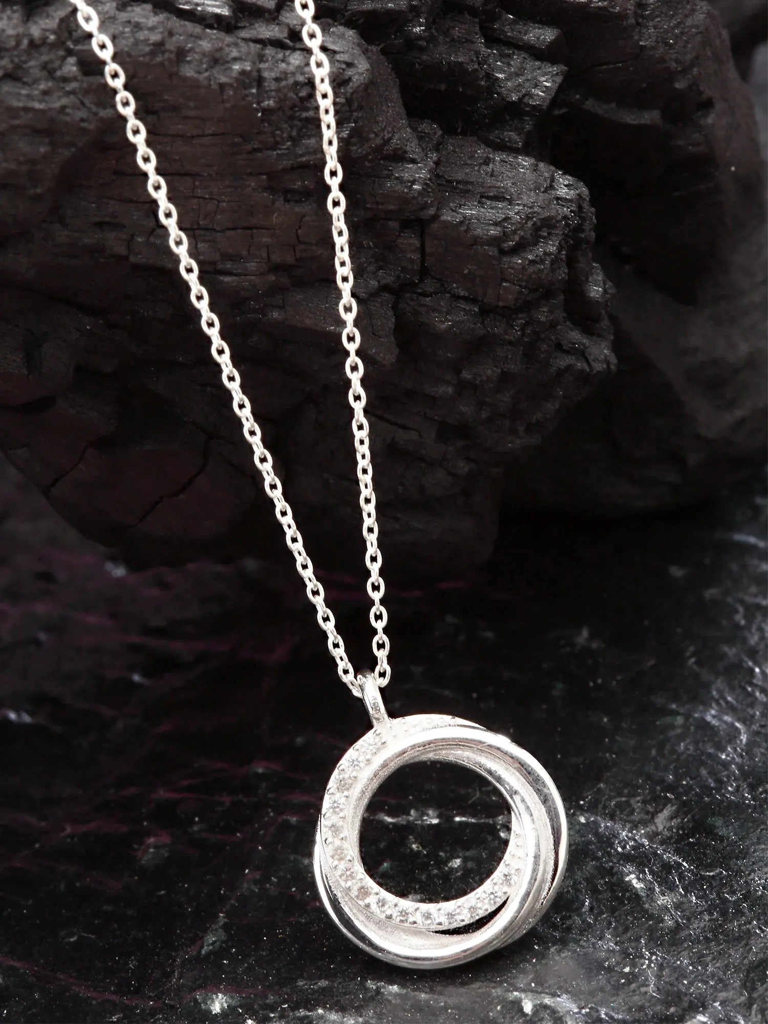 KUNUZ 925 Sterling Silver Rhodium-Plated Creative Circle Pendant with Chain for Women