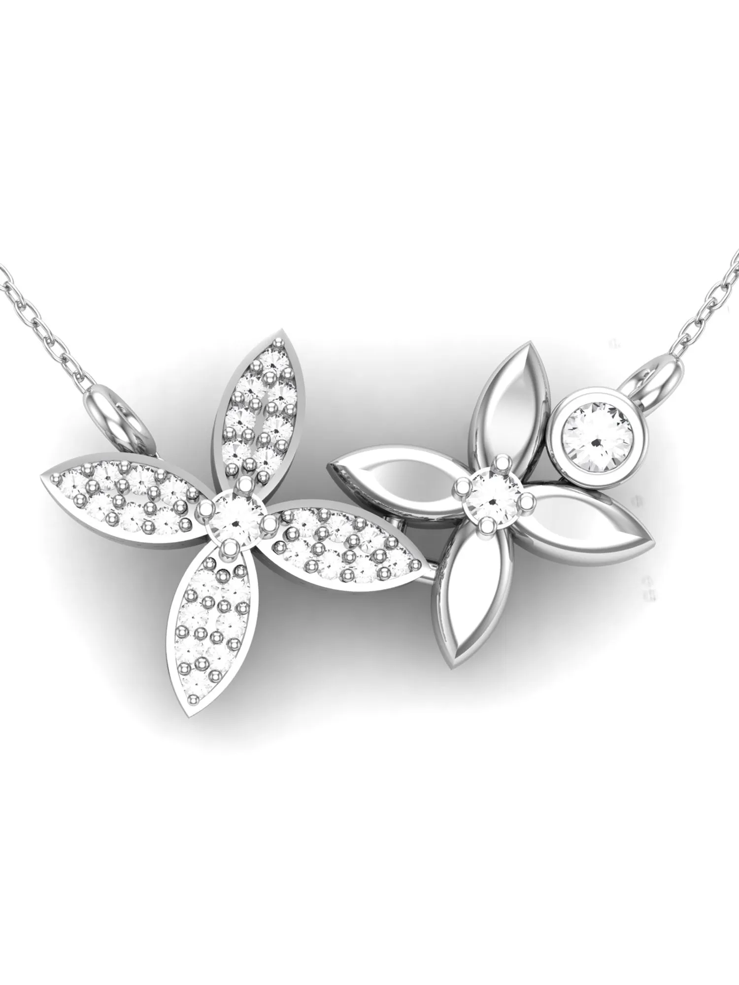 KUNUZ 925 Sterling Silver Rhodium-Plated Floral Pendant Studded with CZ for Women