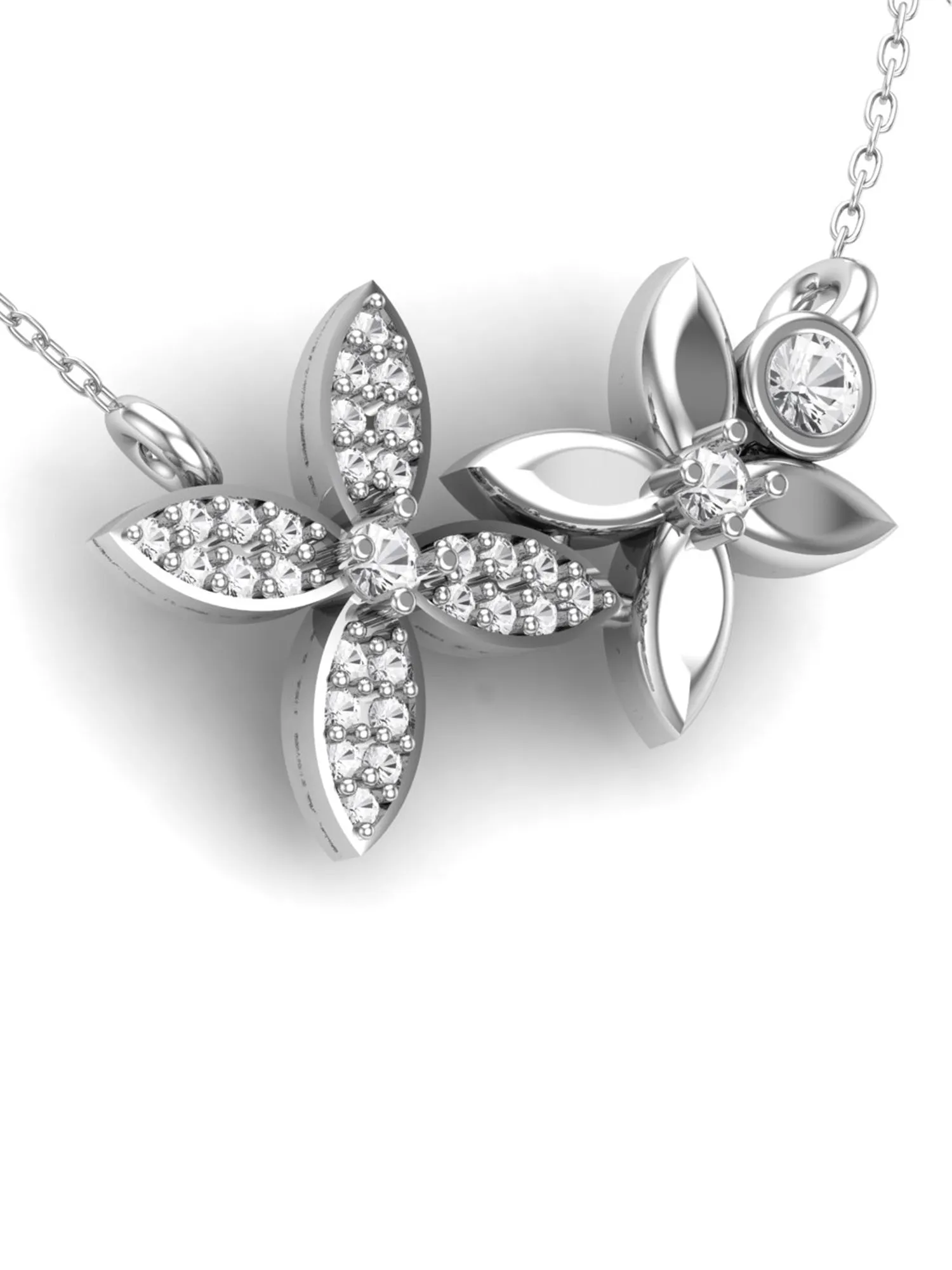 KUNUZ 925 Sterling Silver Rhodium-Plated Floral Pendant Studded with CZ for Women