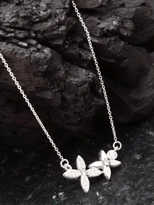 KUNUZ 925 Sterling Silver Rhodium-Plated Floral Pendant Studded with CZ for Women