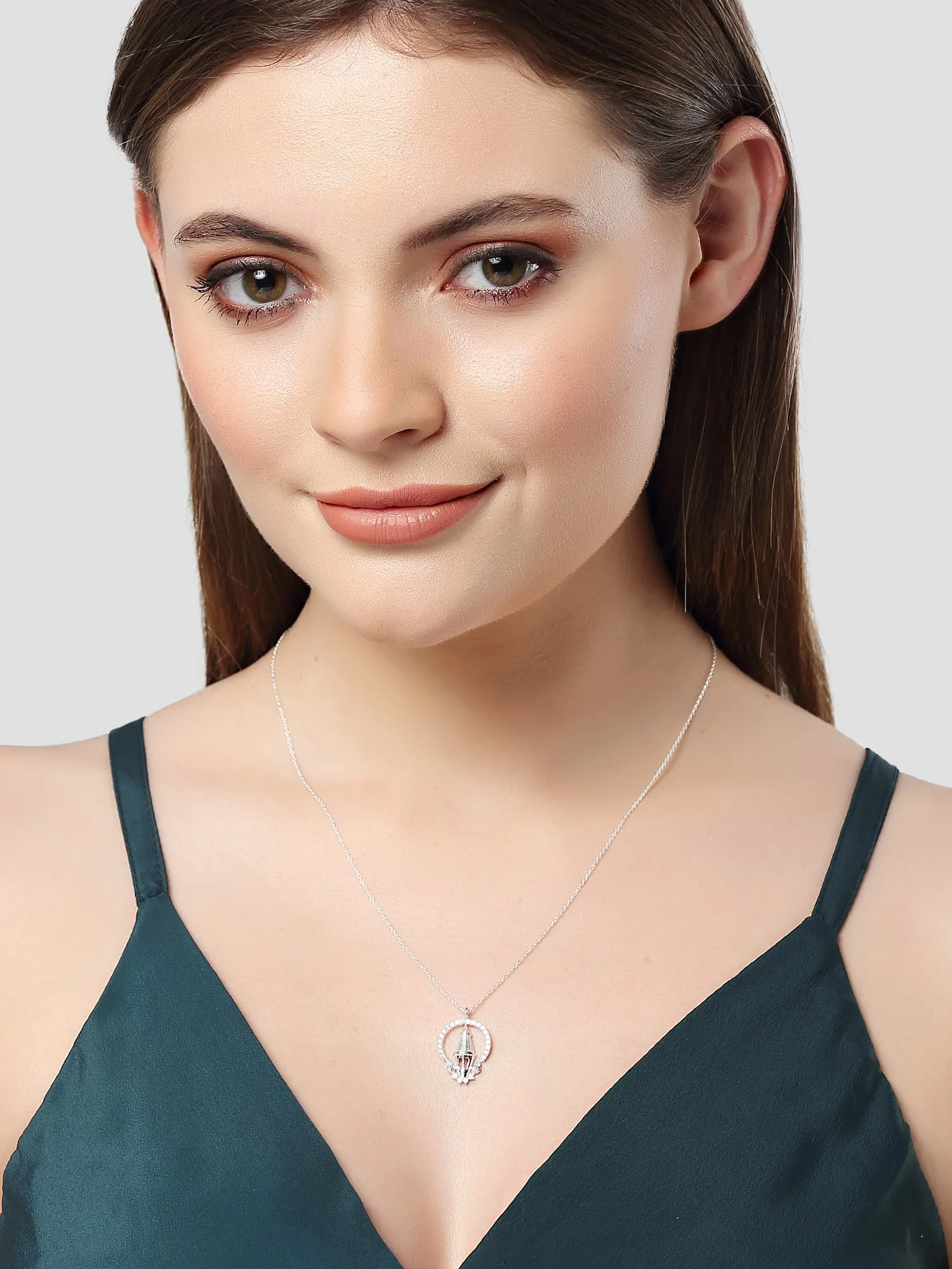 KUNUZ 925 Sterling Silver Tirupati Balaji Pendant Studded with CZ for Women