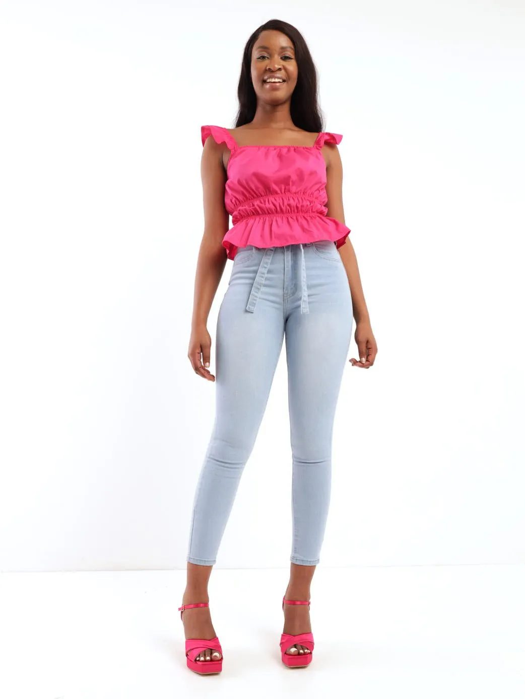 Ladies Double Elasticated Cami - Bright Pink