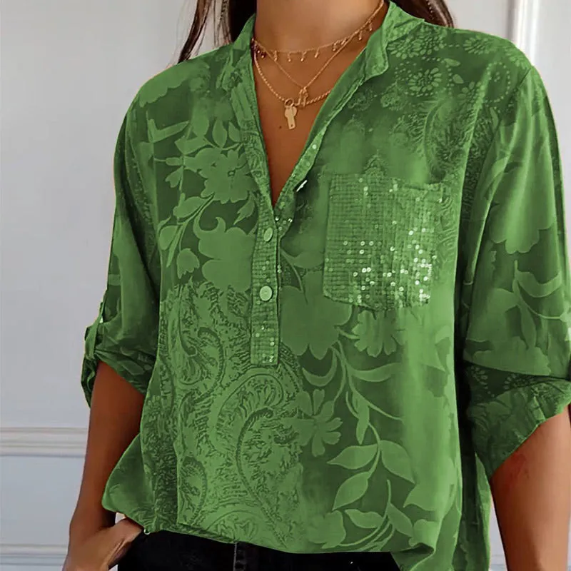Ladies Lightweight Long Sleeve Blouse Floral Print Cotton Women’s Top