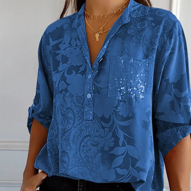 Ladies Lightweight Long Sleeve Blouse Floral Print Cotton Women’s Top