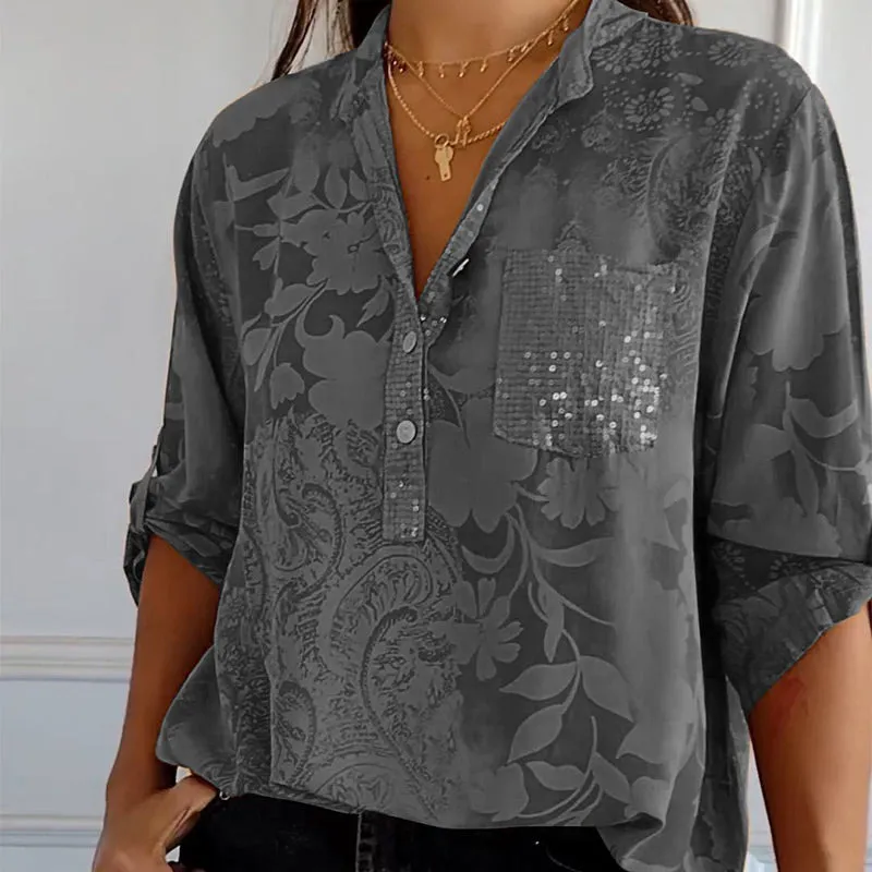 Ladies Lightweight Long Sleeve Blouse Floral Print Cotton Women’s Top