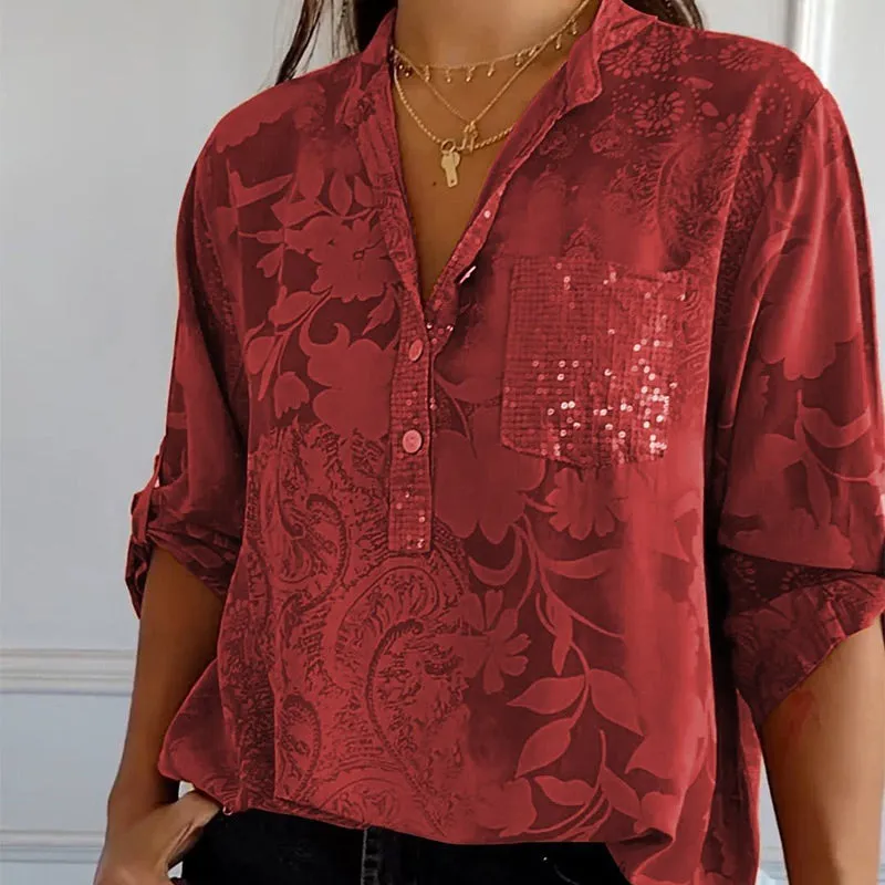 Ladies Lightweight Long Sleeve Blouse Floral Print Cotton Women’s Top