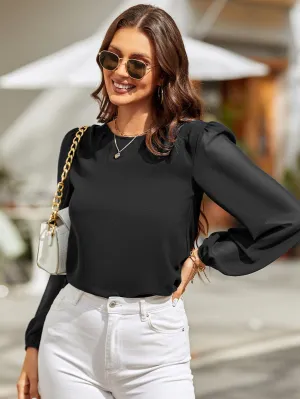 Lantern Sleeve Keyhole Back Blouse( CLEARANCE SALE
