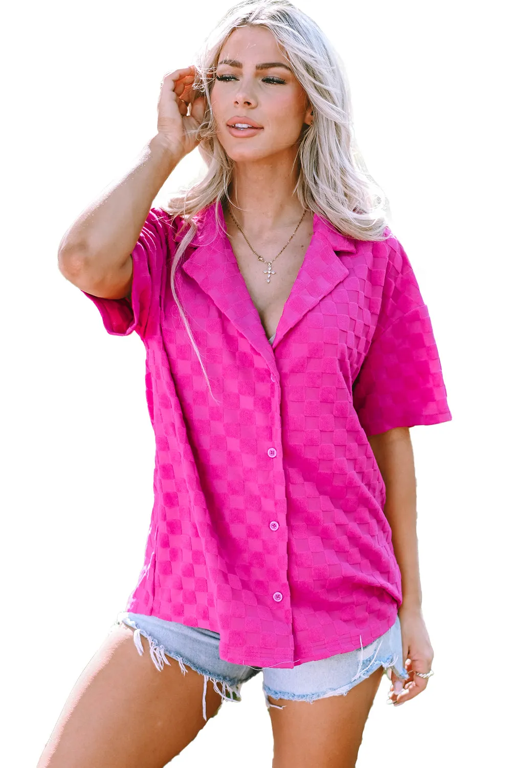 Lapel Textured Short Sleeve Shirt