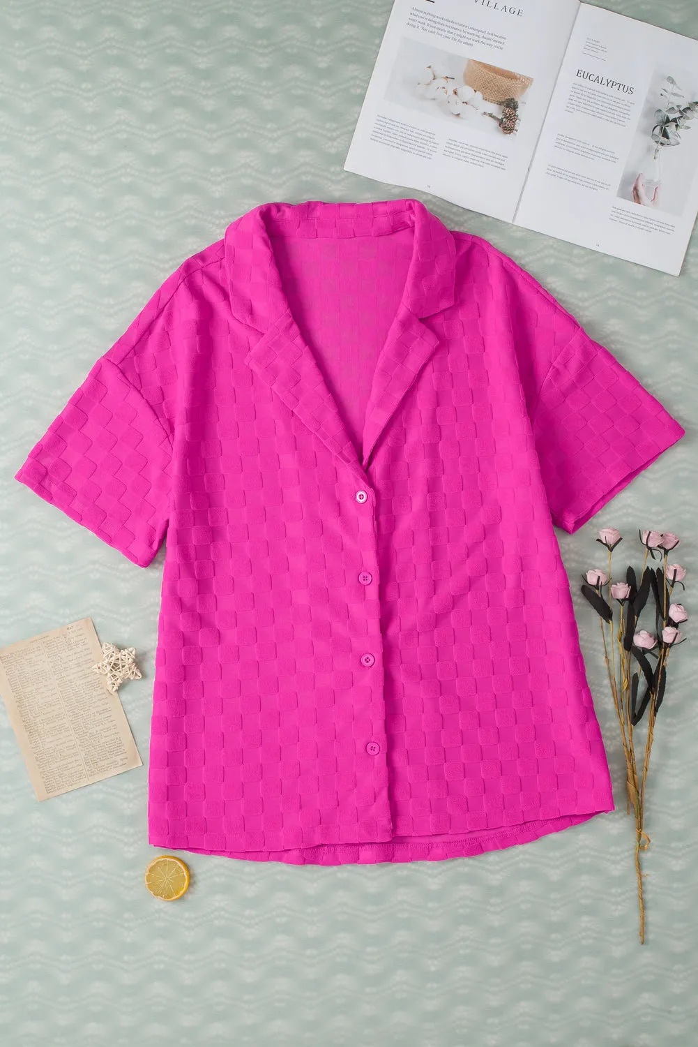Lapel Textured Short Sleeve Shirt