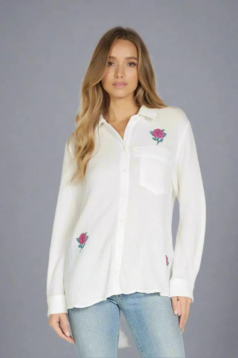 Lauren Moshi Dara Crystal Roses Shirt