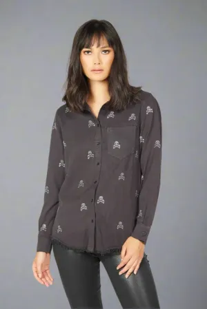 Lauren Moshi Sloane Mini Crystal Cross Bone Skulls Shirt