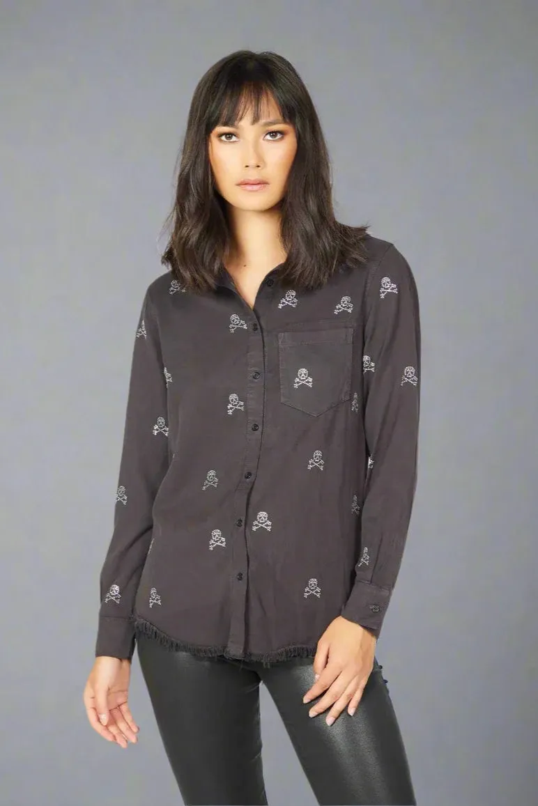 Lauren Moshi Sloane Mini Crystal Cross Bone Skulls Shirt