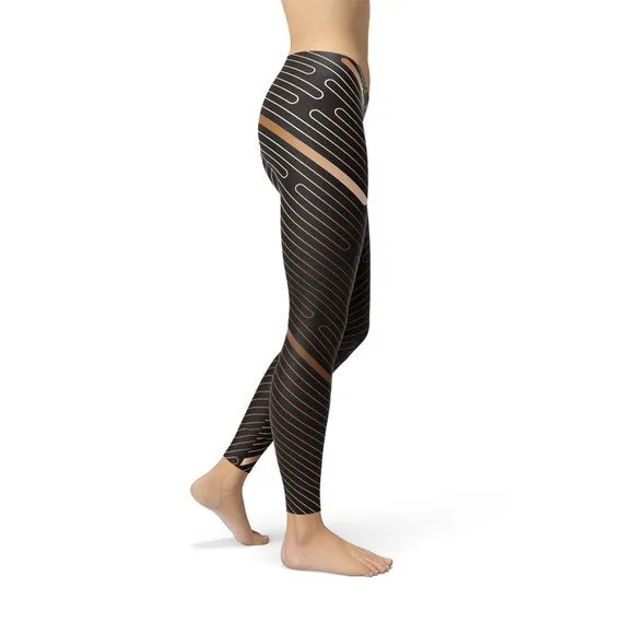 Legging for womens Striped Lines Sports Brown Leggings