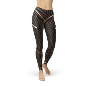 Legging for womens Striped Lines Sports Brown Leggings