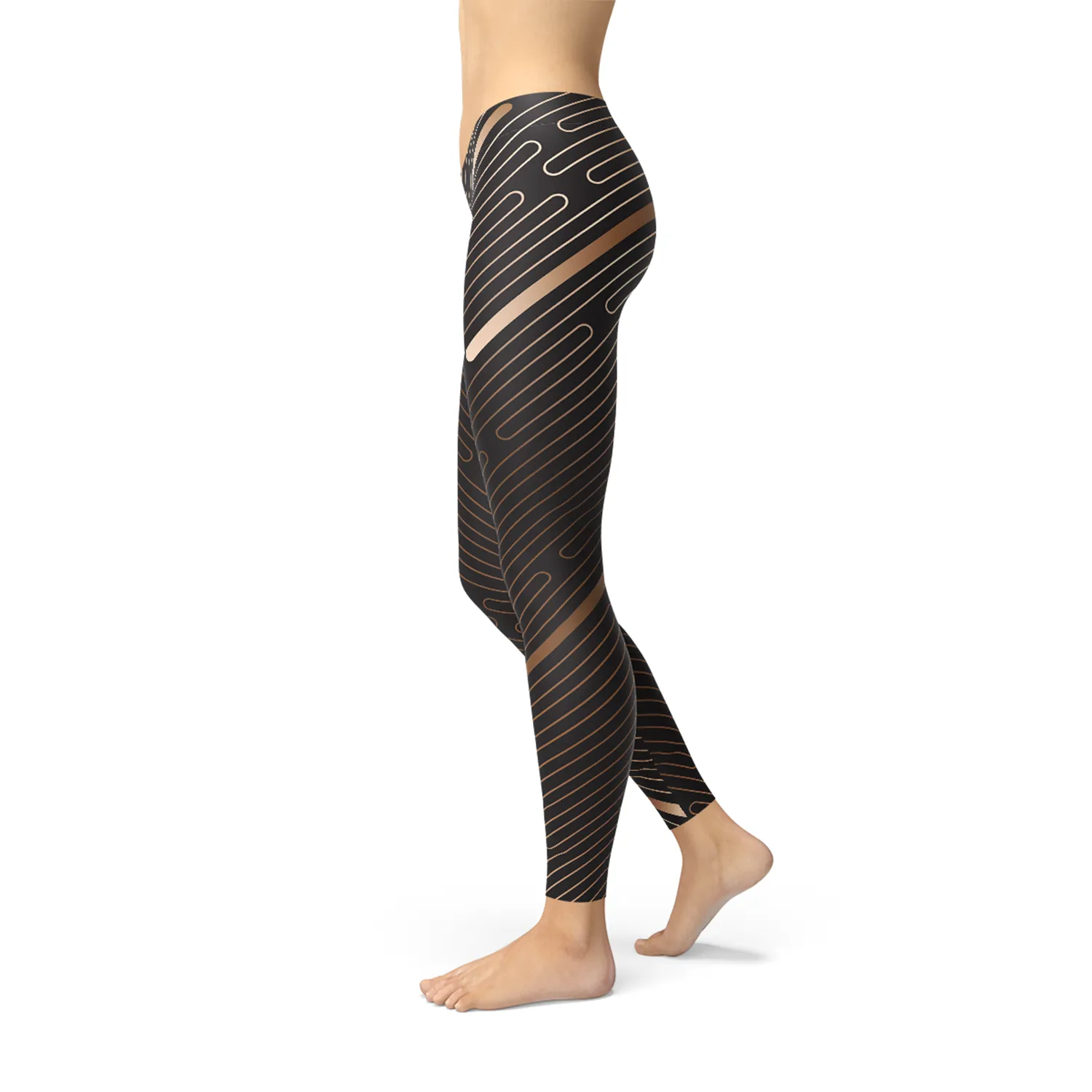 Legging for womens Striped Lines Sports Brown Leggings