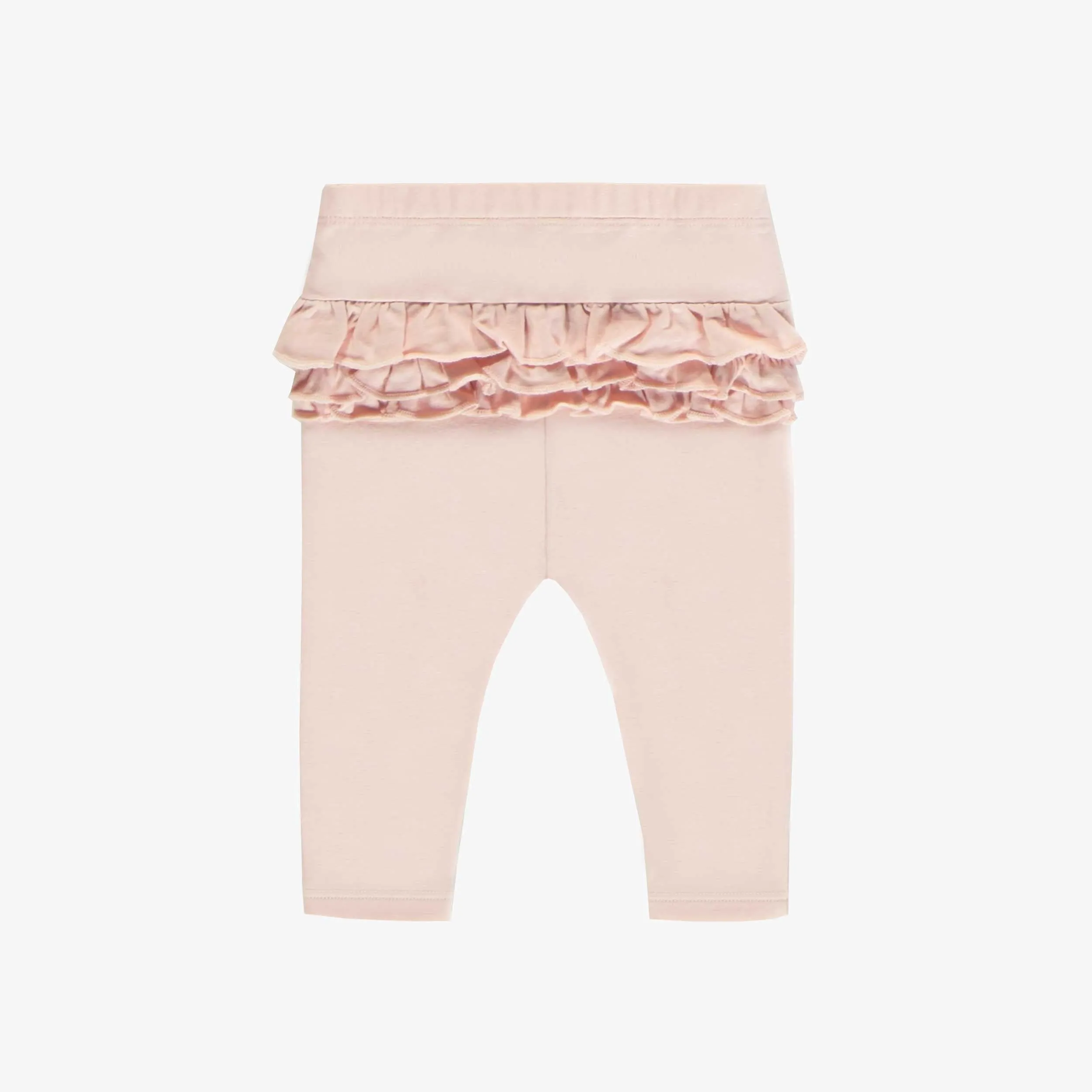 Legging long rose pâle à volants en jersey, naissance || Light pink ruffled long leggings in cotton jersey, newborn
