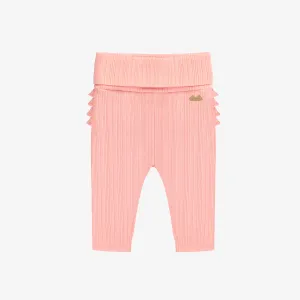 Legging rose en tricot côtelé irrégulier à volants, naissance || Pink legging in irregular rib knit with ruffles, newborn
